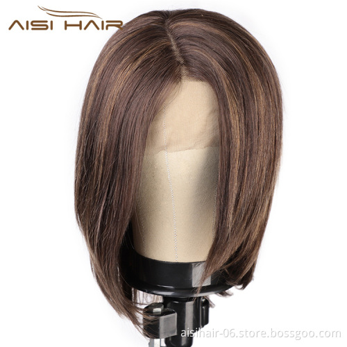 Aisi Hair Wholesale Medium Long Mixed Brown Swiss Lace Wig Natural Straight Brazilian Human Hair Lace Front Wigs For Black Women